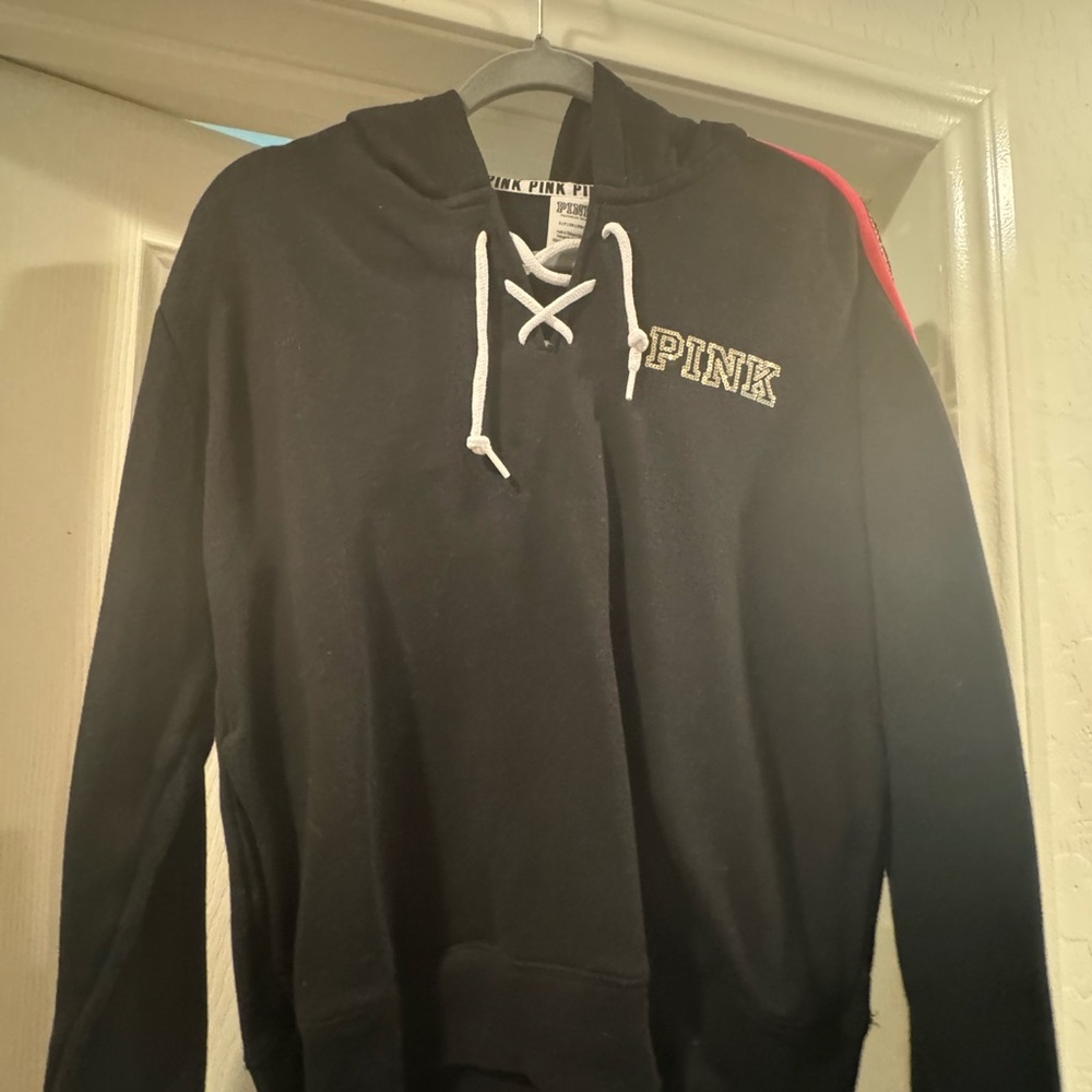 Black PINK Hoodie with White Laces